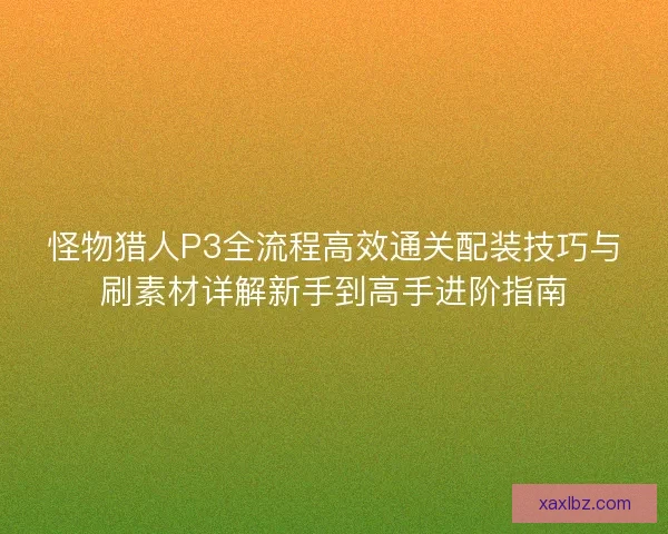 怪物猎人P3全流程高效通关配装技巧与刷素材详解新手到高手进阶指南